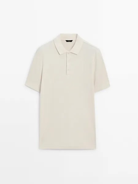 Рубашка поло с короткими рукавами в рубчик Massimo Dutti, бежевый