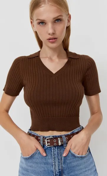 Stradivarius Тонкий Ремень С Люверсами Коричневый 80