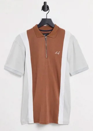 Футболка-поло со вставками коричневого и серого цвета Burton Menswear MB Collection-Коричневый цвет