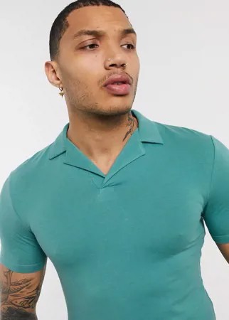 Синее обтягивающее поло с отложным воротником ASOS DESIGN-Зеленый цвет