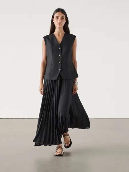 Длинное плиссированное платье-жилет Massimo Dutti, черный