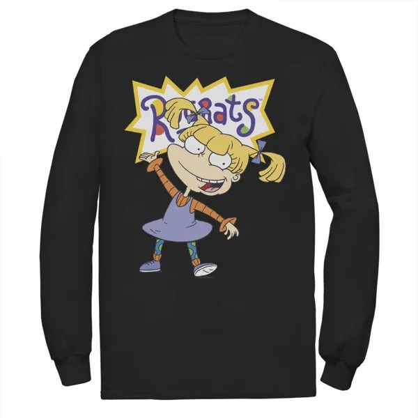 Мужская футболка Rugrats Angelica с простым портретом и длинными рукавами с рисунком Nickelodeon, черный