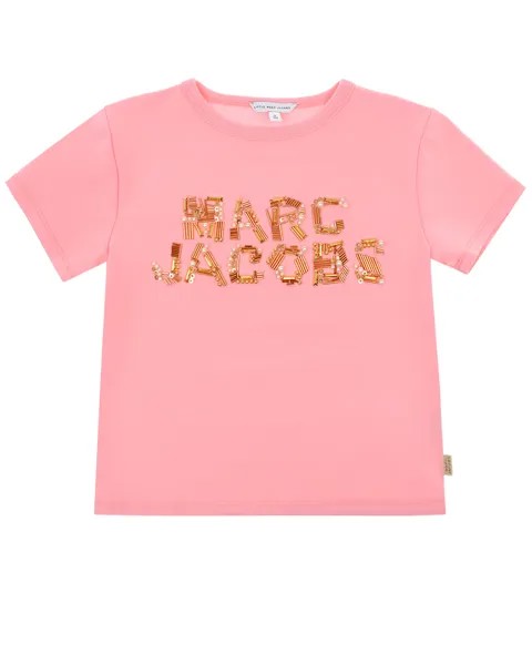 Розовая футболка с логотипом из бисера Little Marc Jacobs детская