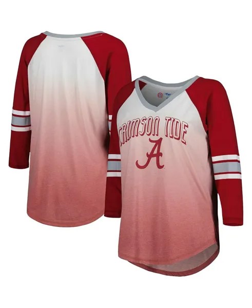 Женская белая, малиновая футболка Alabama Crimson Tide Lead Off с омбре реглан, рукавами 3/4 и v-образным вырезом G-III 4Her by Carl Banks