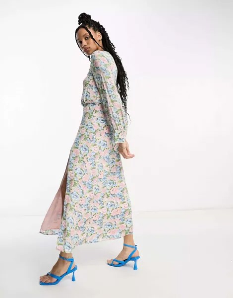 & Other Stories шифоновое платье мидакси с разрезом и разноцветными цветочками