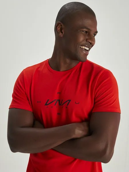 Мужская спортивная футболка с круглым вырезом и коротким рукавом с принтом LCW Active, яркий оранжевый