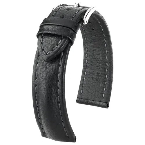 Ремешок 049020-50-2-22 Черный кожаный ремень 22 мм хирш LUCCA для часов наручных из кожи натуральной патина мужской