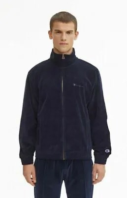 Champion Velour Zip Through Sweater Мужская темно-синяя однотонная спортивная одежда Спортивная одежда