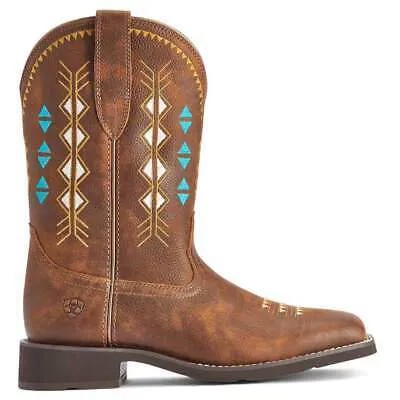 Ariat Delilah Deco Southwestern Square Toe Cowboy Womens Brown Casual Boots 100