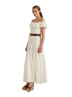 LAUREN RALPH LAUREN Женское белое платье макси с юбкой на подкладке и развевающимися рукавами 14P