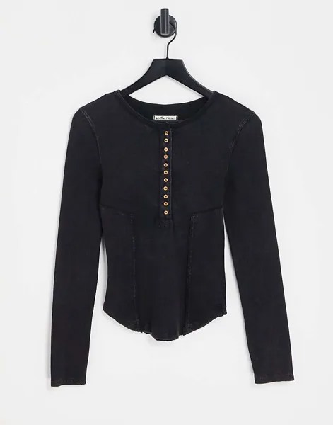 Free People – Mareera –Рубашка Henley-Langarmum в цвете Acid Black