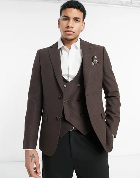 Пиджак узкого кроя из ткани с добавлением шерсти Harry Brown Wedding-Коричневый цвет