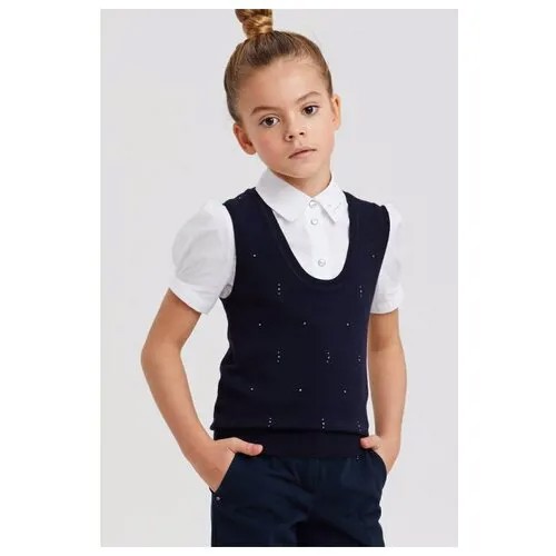 Жилет из вязаного трикотажа со стразами, Silver Spoon School, SSFSG-037-23308-300, Размер 158, Цвет Синий
