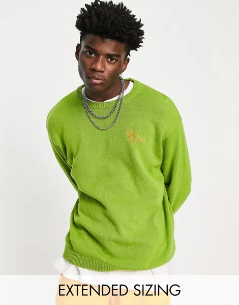 Зеленый трикотажный джемпер с вышитым динозавром ASOS DESIGN-Зеленый цвет