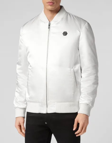 Атласный бомбер Стеклянный череп Philipp Plein, цвет White / Multicolored