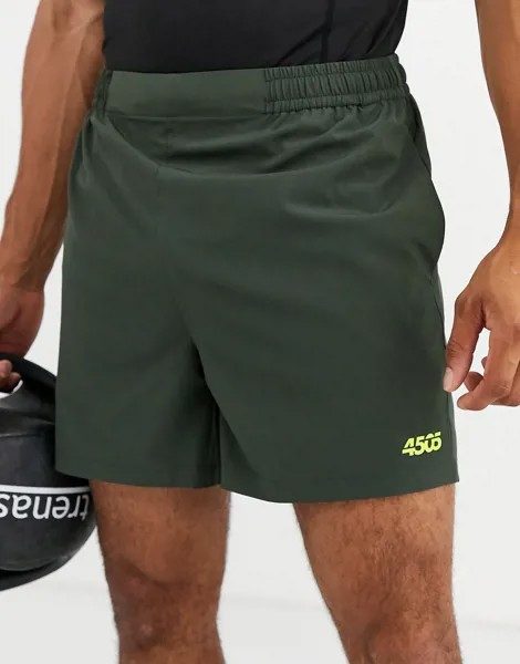 Спортивные шорты средней длины из быстросохнущей ткани цвета хаки ASOS 4505-Зеленый
