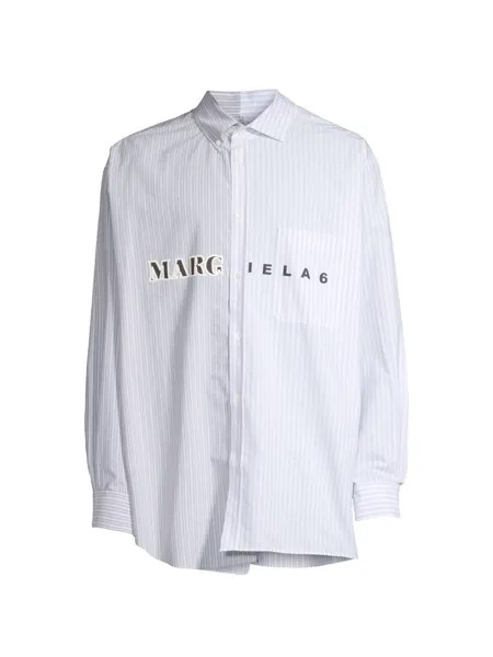 Рубашка оверсайз в тонкую полоску с логотипом MM6 Maison Margiela, серый
