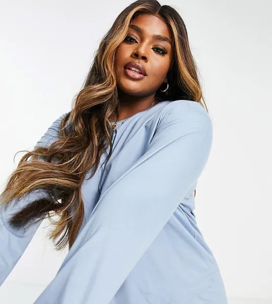 Голубой пижамный трикотажный лонгслив из органического хлопка ASOS DESIGN Curve – Выбирай и Комбинируй-Зеленый цвет