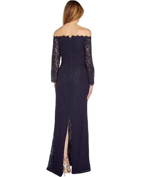 Платье Adrianna Papell Off-the-Shoulder Lace Gown, темно-синий