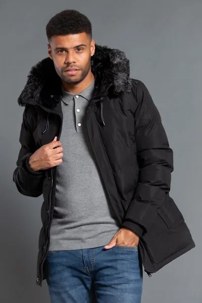 Удлиненная стеганая куртка с капюшоном и капюшоном из искусственного меха Nines, черный