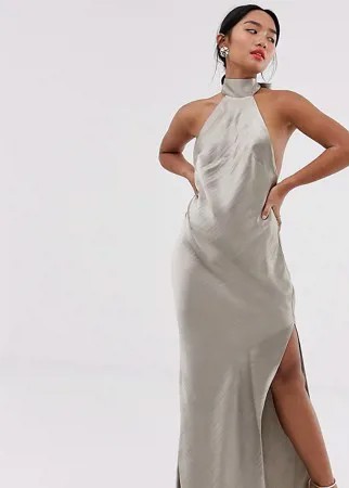Блестящее атласное платье макси ASOS DESIGN Petite-Розовый