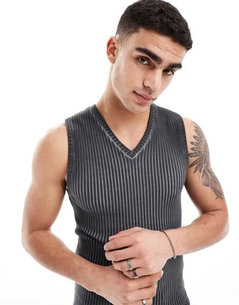 Темно-угольная майка в рубчик ASOS DESIGN