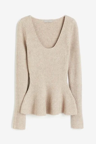 Джемпер H&M Rib-knit Peplum, бежевый