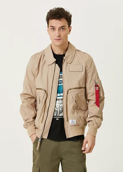 Бежевое пальто с логотипом Alpha Industries