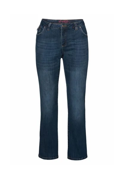 Джинсы с 5 карманами и эффектами поношенности sheego, цвет Dark Blue Denim