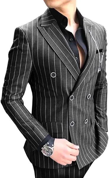 Классический шерстяной твидовый мужской костюм, классический двубортный костюм в полоску для выпускного вечера, смокинги, деловой пиджак д...