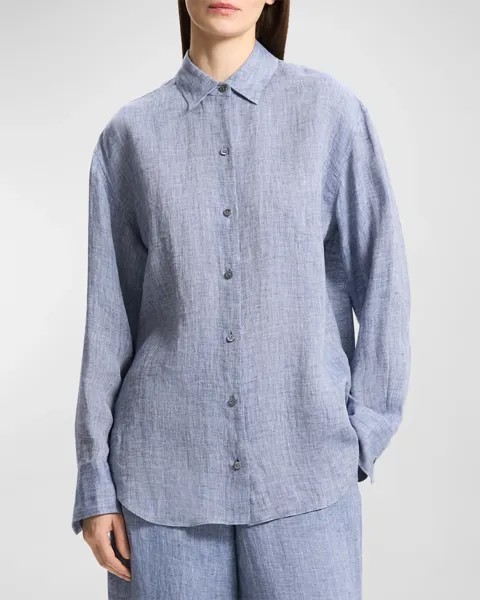 Рубашка бойфренда с драпировкой Theory, цвет Chambray