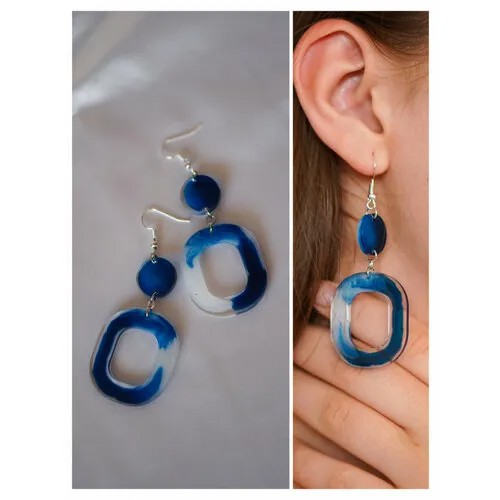 Серьги charms, эпоксидная смола, голубой, белый