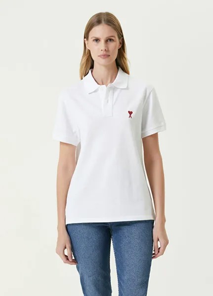 Белая футболка с воротником-поло и логотипом Ami