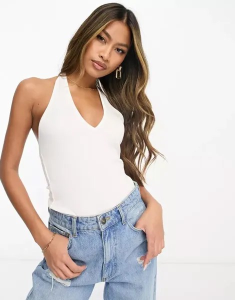 Белое боди с воротником-халтер ASOS
