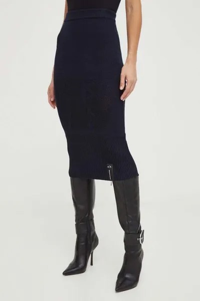 Хлопковая юбка Armani Exchange, темно-синий