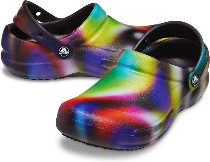 Мужские нескользящие рабочие туфли Crocs Bistro, размер 13, неоновые сабо Tie Dye, НОВИНКА