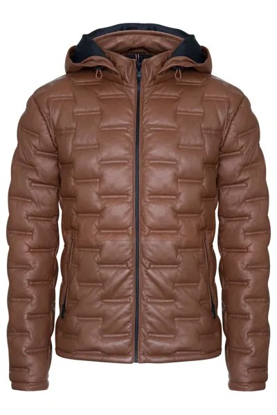 Стеганый кожаный бомбер с капюшоном и пухом - Belem Infinity Leather, коричневый
