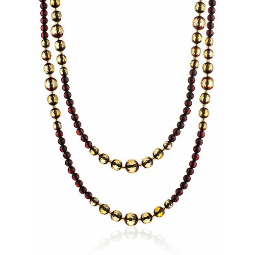 Бусы AmberHandmade, янтарь, длина 110 см, желтый, бордовый