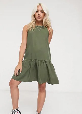 Платье мини цвета хаки с заниженной талией Noisy May Petite-Зеленый цвет