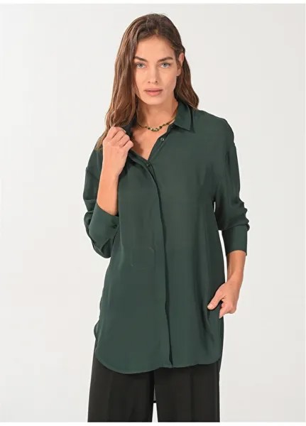 Мужская однотонная зеленая женская рубашка с воротником NGSTYLE