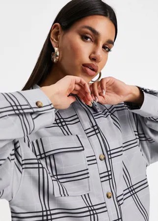 Трикотажная куртка-рубашка в серую клетку ASOS DESIGN-Серый