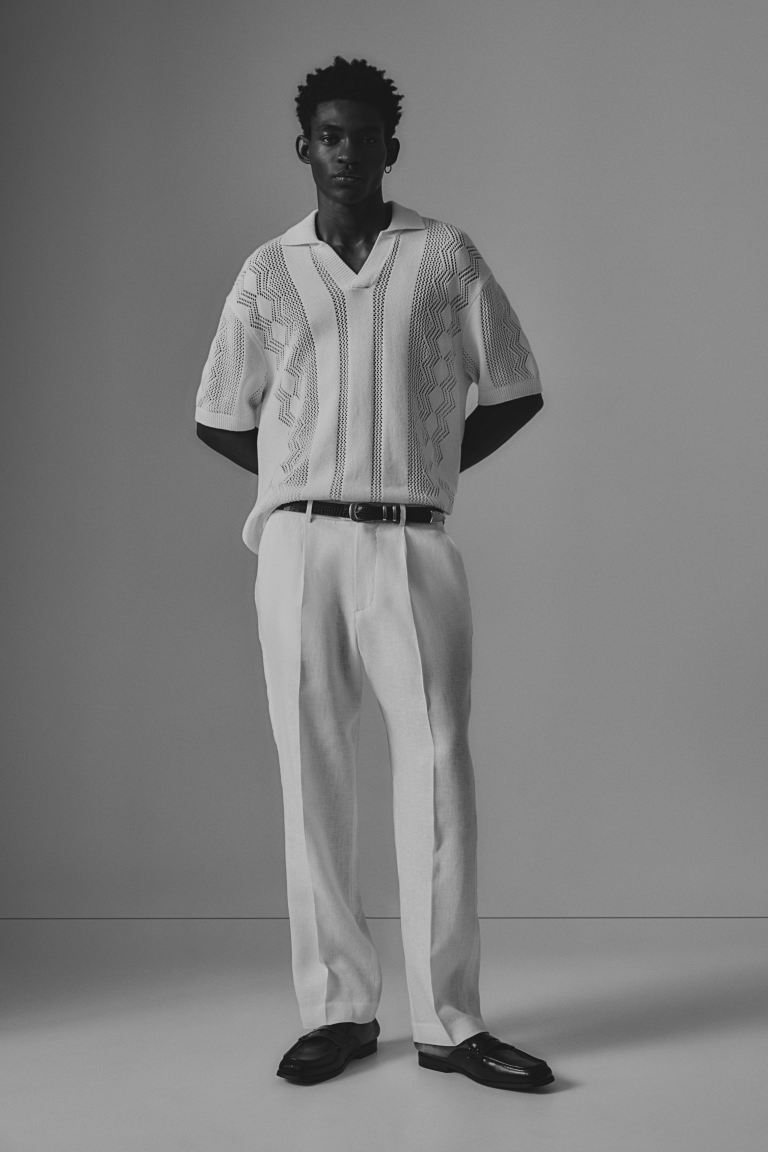 Костюмные брюки из льна свободного кроя H&M, белый