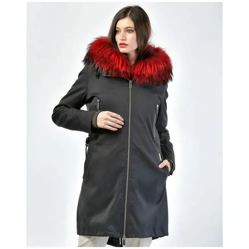 Куртка  ANTONIO DIDONE, демисезон/зима, удлиненная, силуэт полуприлегающий, отделка мехом, подкладка, размер 44, красный, черный