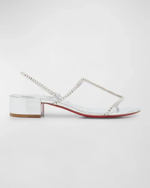 Простые сандалии Queenie с кристаллами на красной подошве и Т-образным ремешком Christian Louboutin, цвет Silver