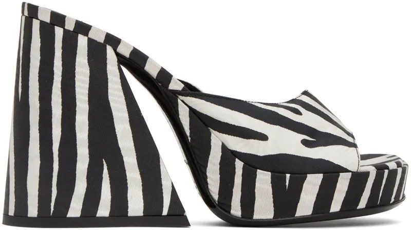 Черно-белые босоножки на каблуке с разрезами Simon Miller