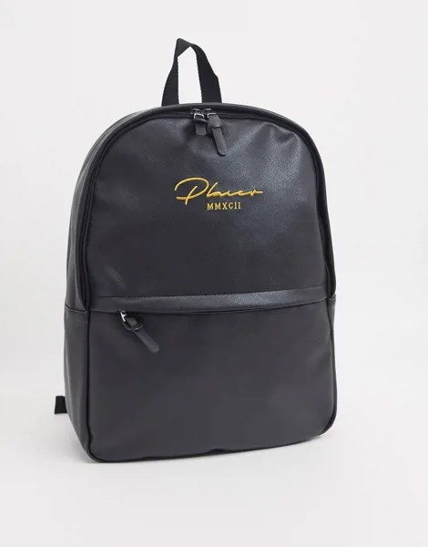 Черный рюкзак из искусственной кожи с золотистым логотипом ASOS DESIGN