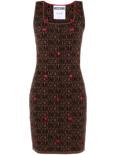 Moschino платье вязки интарсия с логотипом, коричневый