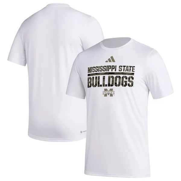 Мужская белая футболка Mississippi State Bulldogs Military Appreciation Pregame AEROREADY adidas