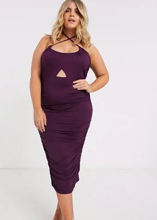 Фиолетовое вечернее платье миди с вырезом ASOS DESIGN Curve-Фиолетовый