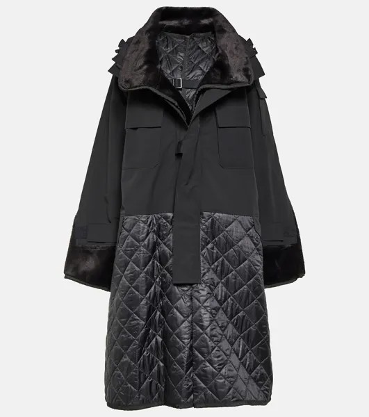 Стеганое пальто на подкладке из искусственной овчины Junya Watanabe, черный
